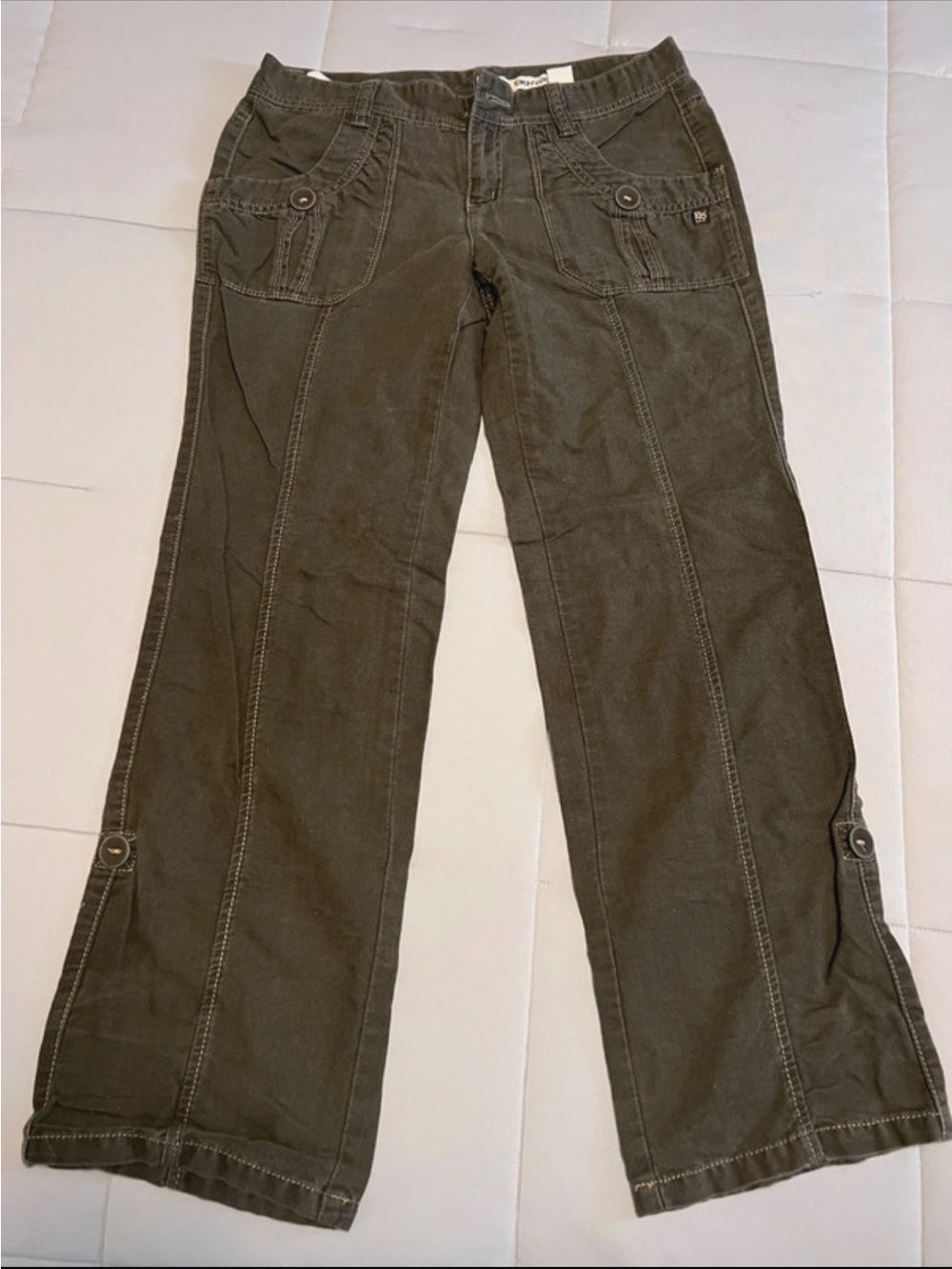 Vintage Y2K DKNY Jeans Olive Green Low Rise Utility Cargo
Flare Pants 6